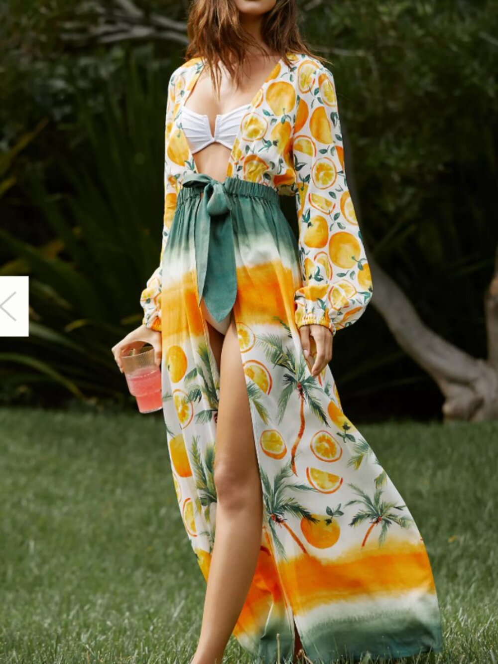 SIGAL Long Sleeve Tie Front Cover Up Maxi Dress M New